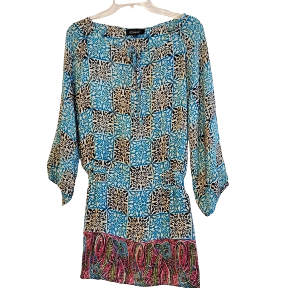Tolani Dresses & Skirts - Tolani 100% Silk Deepa Mini Dress Turquoise Mosaic, Size Small
